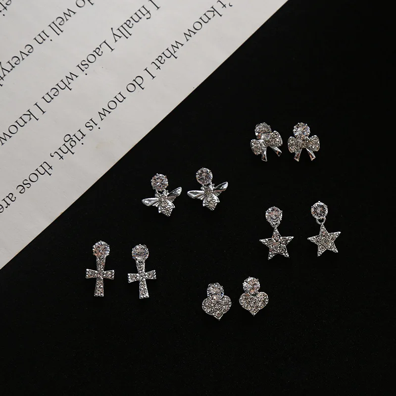 

Korean Simple Heart Star Cross Bow Knot Bee Rhinestone Woman Girls Stud Earrings Fashion Jewelry Holiday-KQQE
