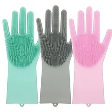 1 пара Волшебные силиконовые моющиеся перчатки для посуды Rubbe Экологичная щетка для мытья посуды для многофункциональной кухни кровати ванной комнаты Уход за волосами