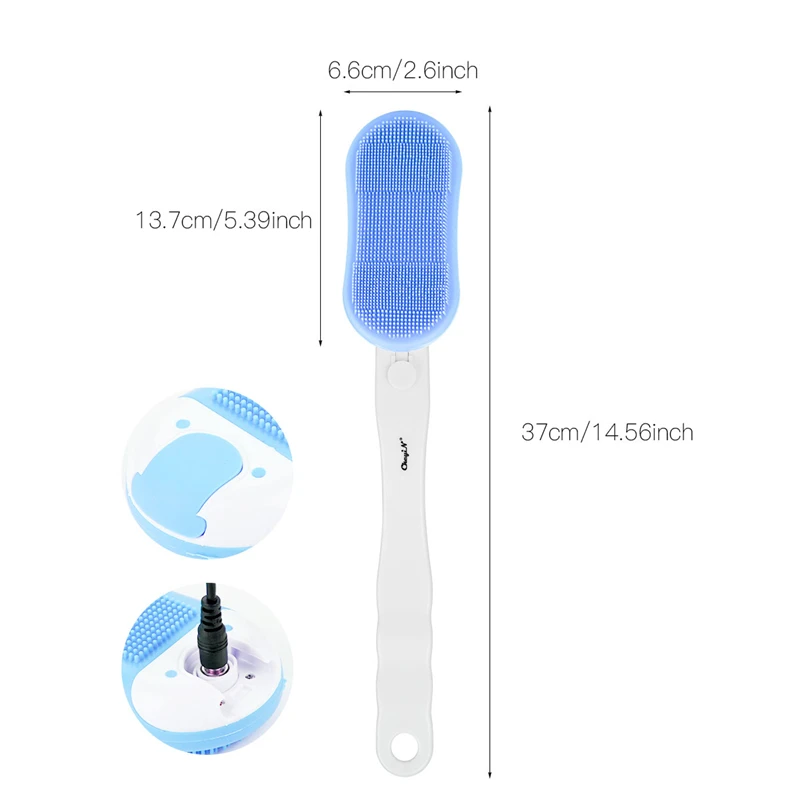 USB Rechargeable Sonic Silicone Facial Cleansing Brush Long Handle Massage Brush Bath Shower Brush Exfoliation Acne Removal 35