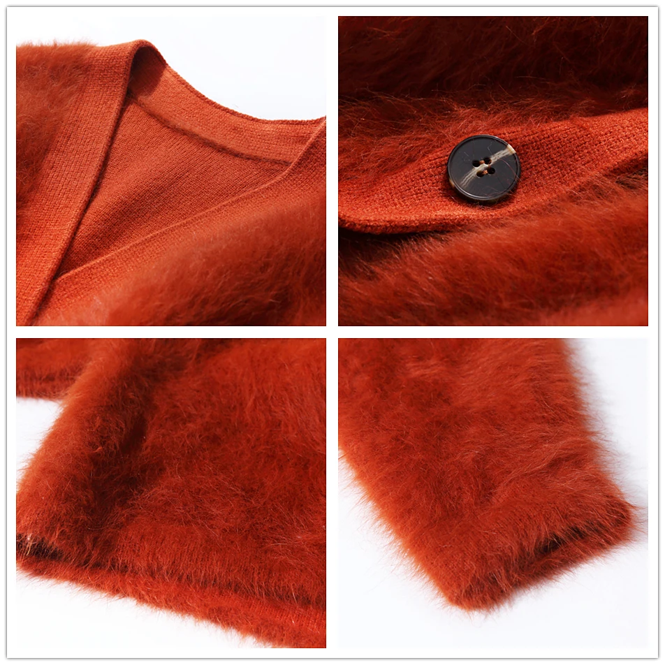 BAHTLEE, зимний шерстяной вязаный женский Ангорский длинный кардиган, свитер, норка, кашемир, v-образный вырез, пуговица, карман, толстый, сохраняет тепло