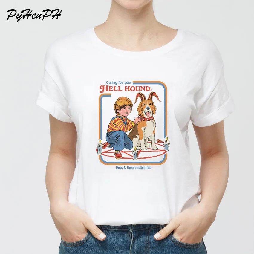 

Funny Cool Women Tshirt CARING FOR YOUR HELL HOUND Summer Top Short Sleeve Casual Tee Harajuku Vintage T shirt Women