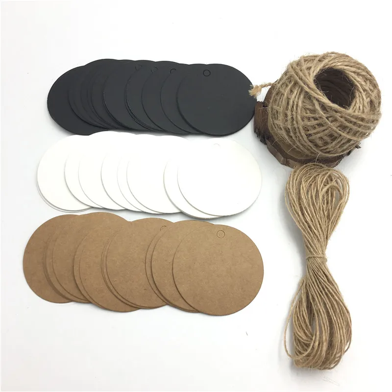 

100pcs/lot White Black Brown Kraft Paper Tags Round Luggage Note Wedding Invitations Cards Blank Price Hang Tag 5.5*5.5cm