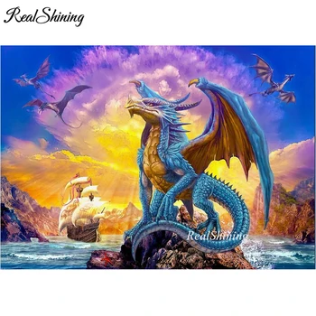 

Full Square/Round Drill 5D DIY Diamond Painting"Sunset Boat nature and dragon" Embroidery mosaic photo Cross Stitch FS4995