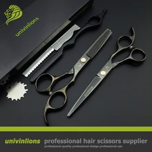 6″ titanium black barber thinning scissors professional hair scissors hairdressing japanese scissors pinking stainless sissors