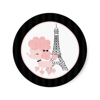 

3.8cm Envelope Seal Pink Poodle in Paris Classic Round Sticker