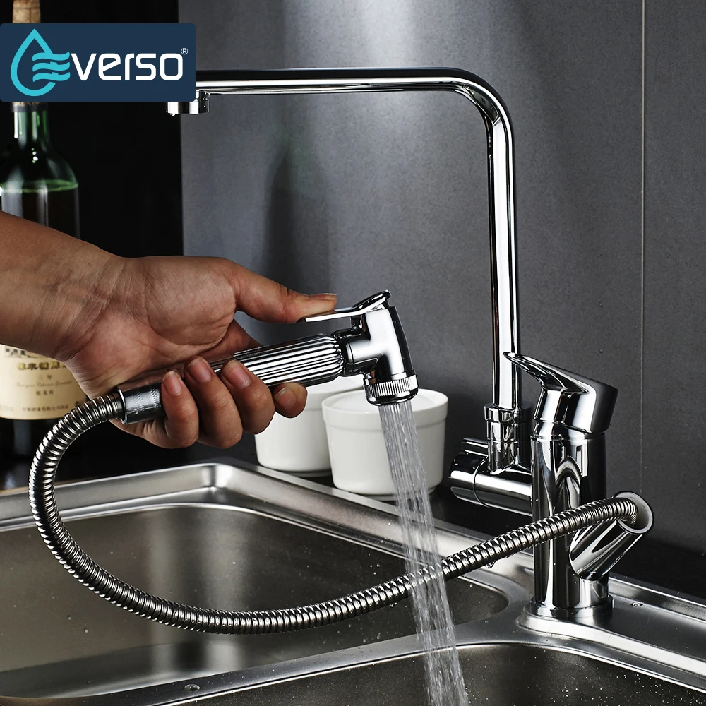 Pull Out Spray Faucet Black Kitchen Faucet Round Body Sink Swivel