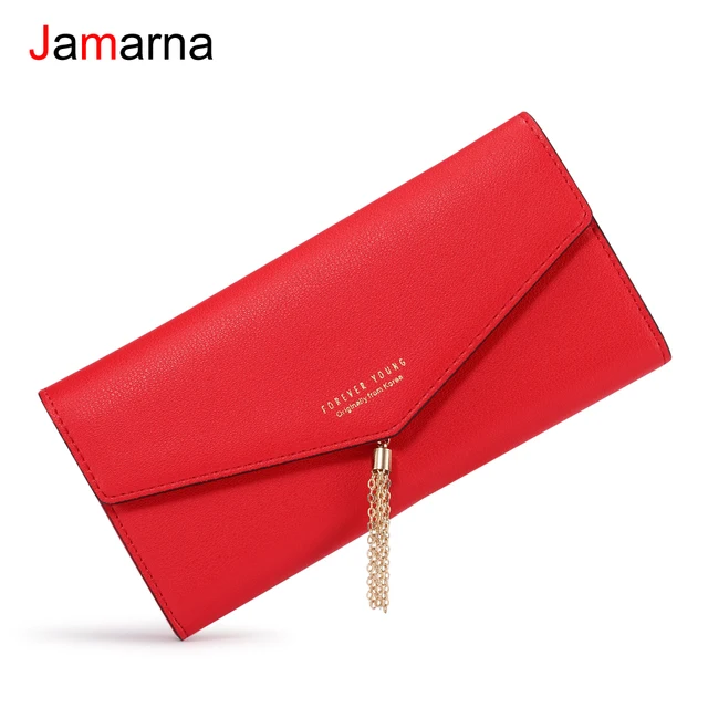 Jamarna Wallet Female Metal Tassel Women Wallets Black Red Long Clutch Women Wallet Female PU Leather Purse For Women Fashion