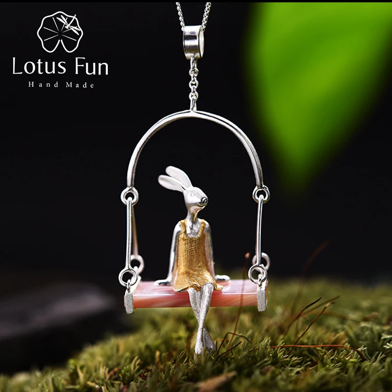 Lotus Fun Real 925 Sterling Silver Natural Mother of Pearl Handmade Fine Jewelry Miss Rabbit Pendant without Chain Acessorios
