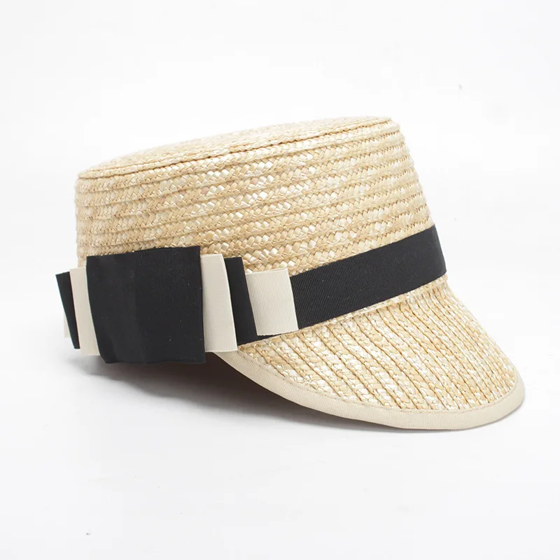 Новинка, Европейская и американская мода, летние соломенные шляпы от солнца для женщин, козырьки ручной работы, вечерние женские шляпы с плоским верхом, Панама - Цвет: 01