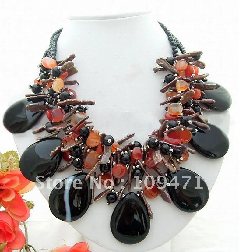

Amazing! 4Strands Biwa&Onyx&Carnelian Necklace