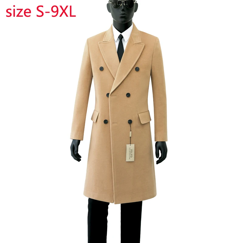 Новое поступление, высококачественное осеннее шерстяное пальто, двубортное пальто, мужское модное Трендовое повседневное плотное пальто, супер большой размер S-8XL9XL
