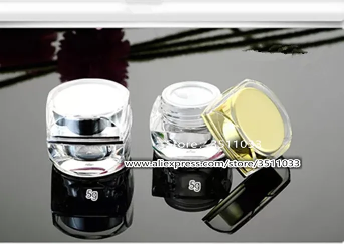 30pcs 5g 10g Empty Square Acrylic Cream Jar Mini Sample Jars Gold Silver DIY CutE Corners Cosmetic Packing Container | Красота и