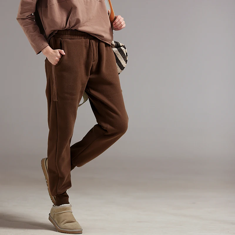 

K3639 big thread, elastic waist, flannel, warm sports, casual pants, female 18, autumn and winter.