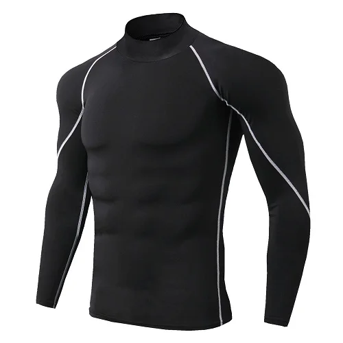 Новая быстросохнущая футболка для бега, мужская спортивная футболка для бодибилдинга, компрессионная футболка с длинным рукавом, Мужская облегающая футболка для фитнеса - Цвет: Серый