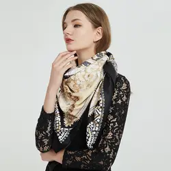 Модный женский дизайнерский винтажный вентилятор с принтом шарфы квадратный солнцезащитный 130 см мягкий саржевая шаль и широкий шарф