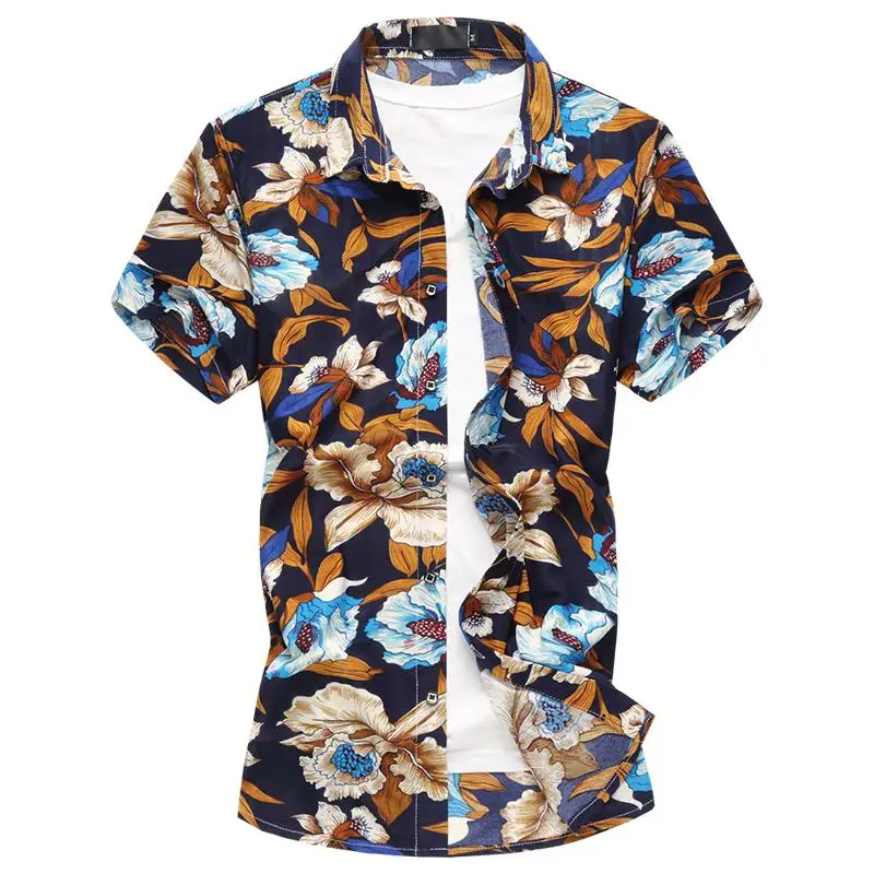 

Summer Floral Shirt Hawaiian Blouse Men Loose Camisa masculina Flower Men Shirt Short Sleeve Fashion