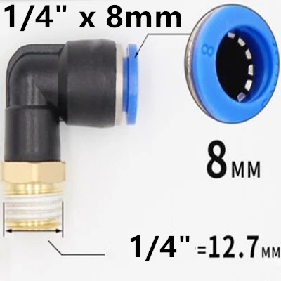 1/" 1/4" 3/" 1/2" пневматическая наружная резьба Локоть соединители OD 6 мм 8 мм 10 мм 12 мм нажимные соединительные детали - Цвет: 1l4 x 8mm