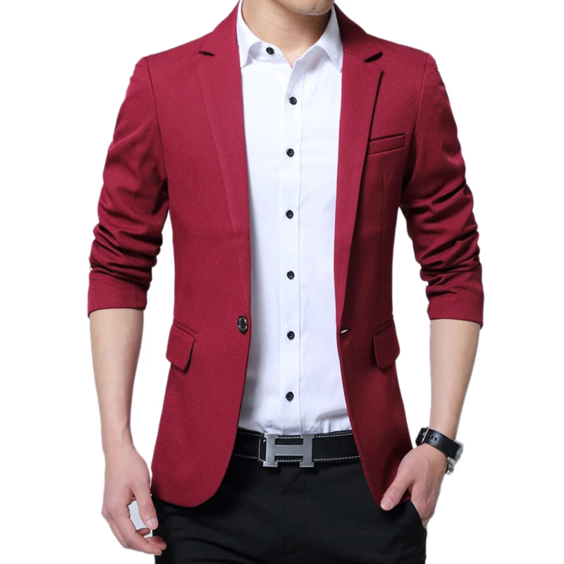 

2019 New Luxury Men Casual Suits Dress Blazer Slim Fit Male Blaser Masculino Jacket Wedding Blazer for Men Regular Red