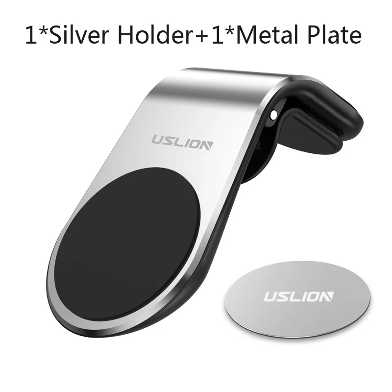 USLION Metal Magnetic Car Phone Holder For Phone In Car Mobile Support for iPhone Samsung Xiaomi 360 Air Magnet Stand in Car GPS - Цвет: Silver