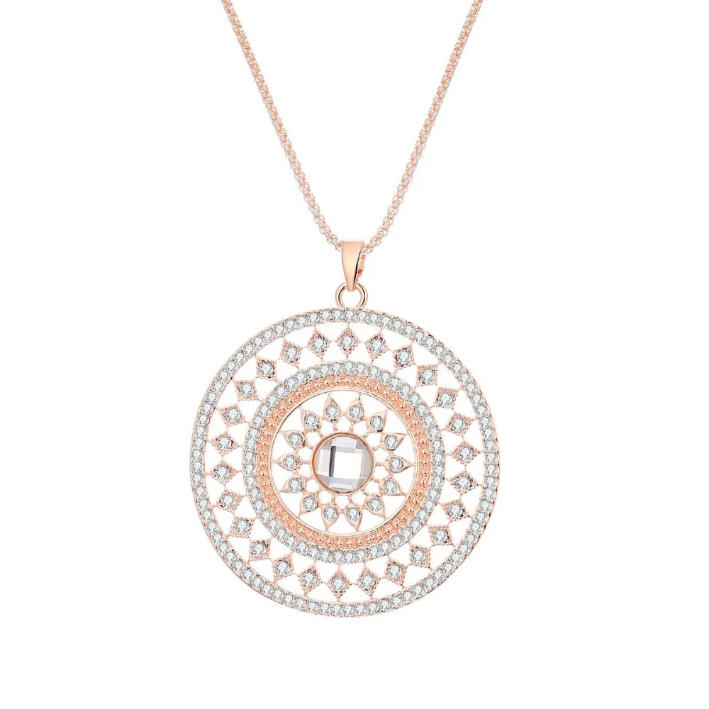 

Vintage Big Hollow Pendant Necklace Statement Compass Long Chain Crystal Rose Gold High Quality Jewelry Gift For Women 2019 New