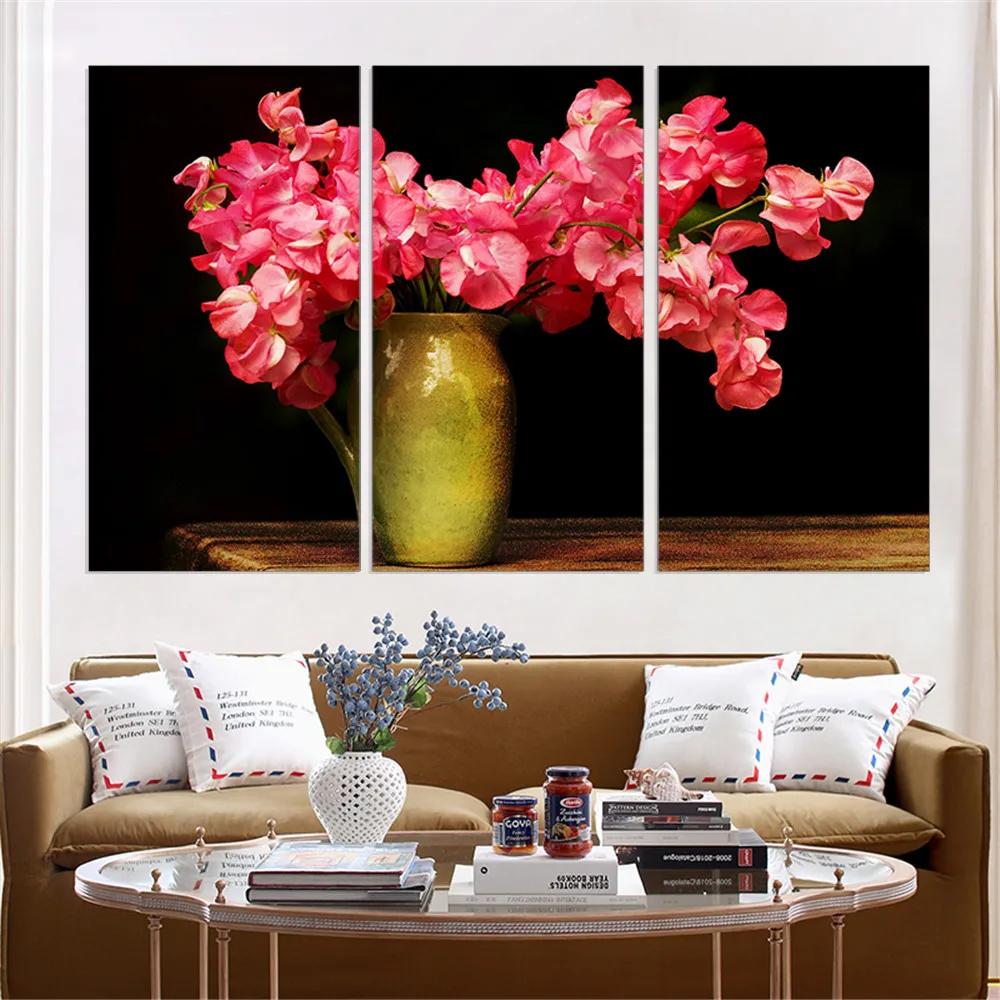 Unframed Canvas Painting Red Flower on Vase Home Decoration Landscape