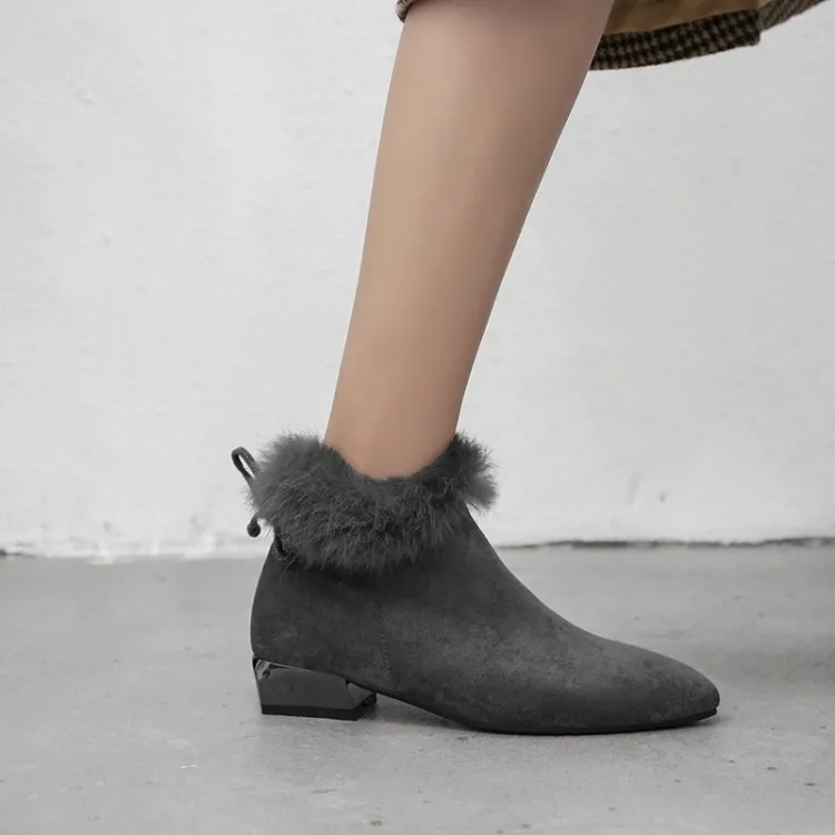 

Big Size 11 12 13 14 15 16 17 Women's thick low heel shoes super soft comfort fashion warm fur boots ankle side zipper