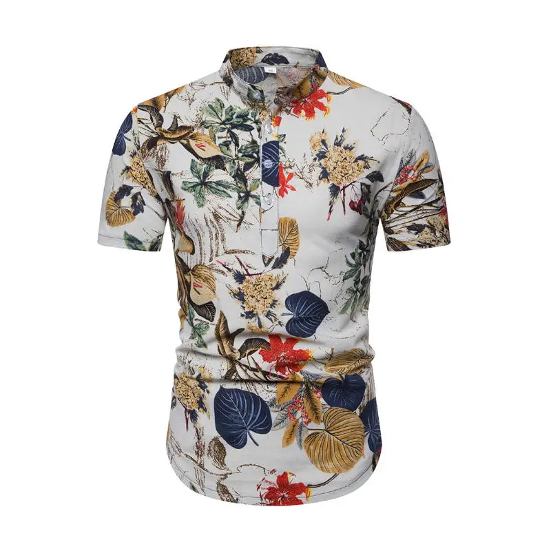 

Men's Shirt 2019 New Men's Fashion Linen Shirt Men's Casual Slim Linen Print Short Sleeve Shirt