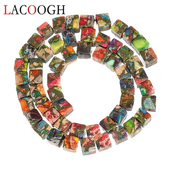 

New Fashion Approx 52pcs/String Square Imperial Stone Loose Spacer Beads 7mm Mixed Color for DIY Beaded Jewelry Making Findings