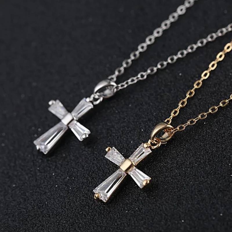 AAA Austrian crystal cross pendant necklace silver gold color wedding ...