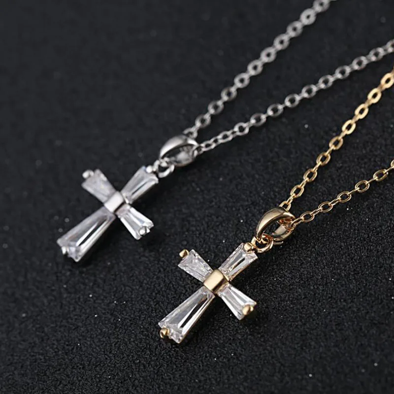 AAA Austrian crystal cross pendant necklace silver gold color wedding
