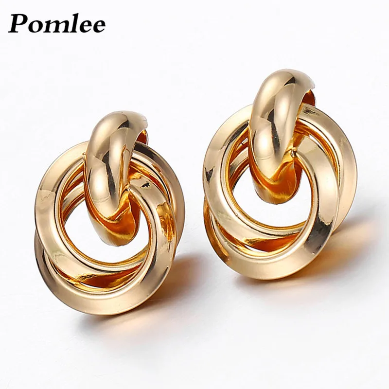 

Pomlee Vintage Gold Silver Color Metal Stud Earrings for Women Hot Shiny Wedding Party Statement Earrings Dangle Jewelry Gifts