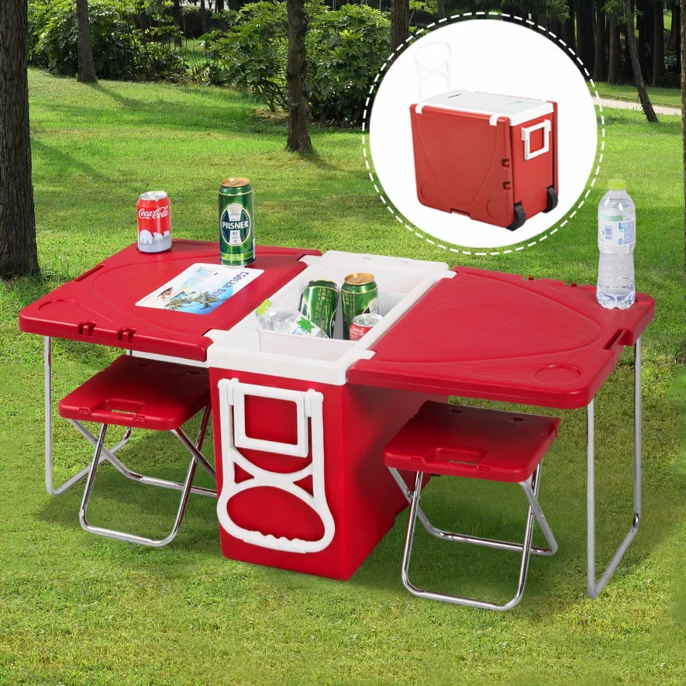 Goplus Multi Function Rolling Cooler Box Picnic Camping Outdoor