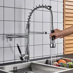Хромированный кухонный кран с Одной ручкой раковина смеситель с дергающейся вниз рукояткой смеситель 360 Поворотный ручной душ Кухонные