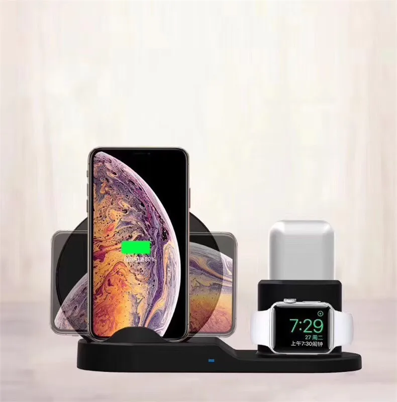 3 в 1 Беспроводная подставка для зарядного устройства для iPhone X Max XR iWatch 3 4 AirPod 10 Вт Qi быстрый беспроводной зарядный блок для samsung Galaxy S10