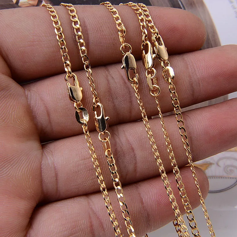 

Hot Sale! Fashion gold /Silver Necklace Chain,2mm Jewelry gold color Curb Chain Necklace 16"-30",pick length! X190