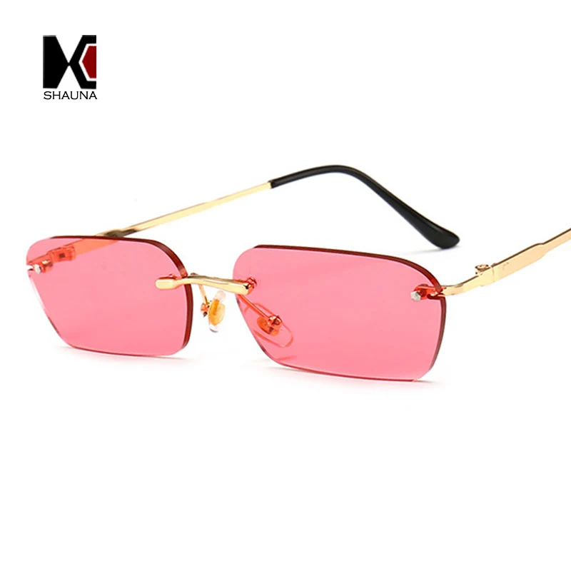

SHAUNA Fashion Rimless Sunglasses Trending Clear Red Blue Yellow Men Square Shades