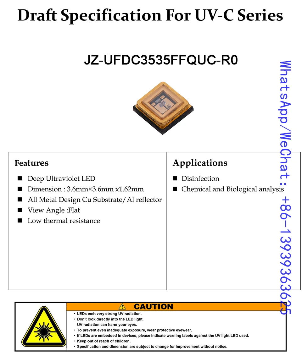 10 шт. 275nm 10 мВт UVC светодиодный светильник для УФ стерилизации продукта UVA & UVC SMD 3535 чип светодиодный темно-фиолетовый Ультрафиолетовый