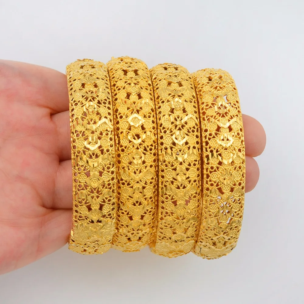 Anniyo 4 Pieces/Lot Gold Color Arab Dubai Bangles for Women Ethiopian Bracelets Middle East Wedding Jewelry African #139006 4