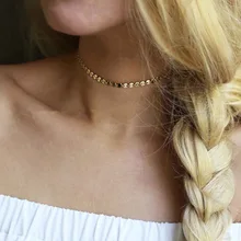 

2016 New Simple Vintage Copper Sequin Choker Necklaces for Women Girls Chocker Collar Bijoux Neck Jewelry Gifts XR219