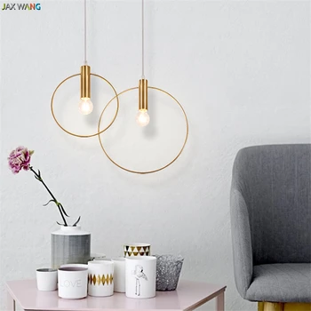 

JW_Modern Pendant Lights for Lobby Dining Room Single Ring Arts Decoration Lighting Antique Gold Suspension Lamps E14 Lighting
