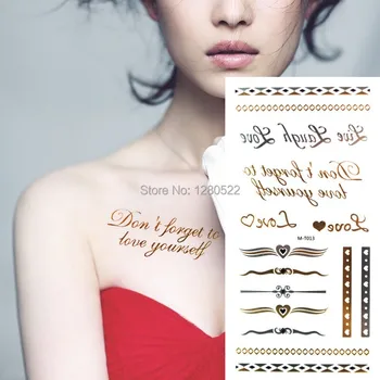 

2sheet Words Flash Tattoo Love letters Silver Gold Metallic Tattoo Ring Tatoo Sticker Body Art Tatuagem Women