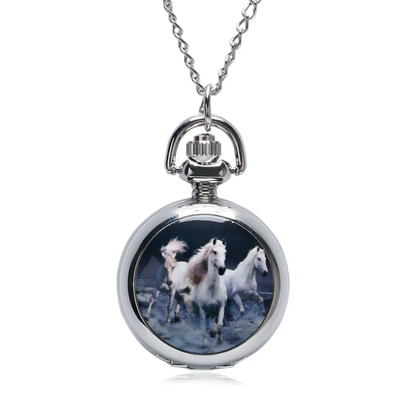 Роскошная маленькая лошадь дизайн кварцевые карманные часы Fob с модной подвеской свитер ожерелье подарок для женщин Прямая