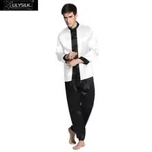 LilySilk пижама набор для мужчин ночная рубашка из чистого 100 шелка 22 momme с длинным рукавом и пуговицами Роскошная Распродажа
