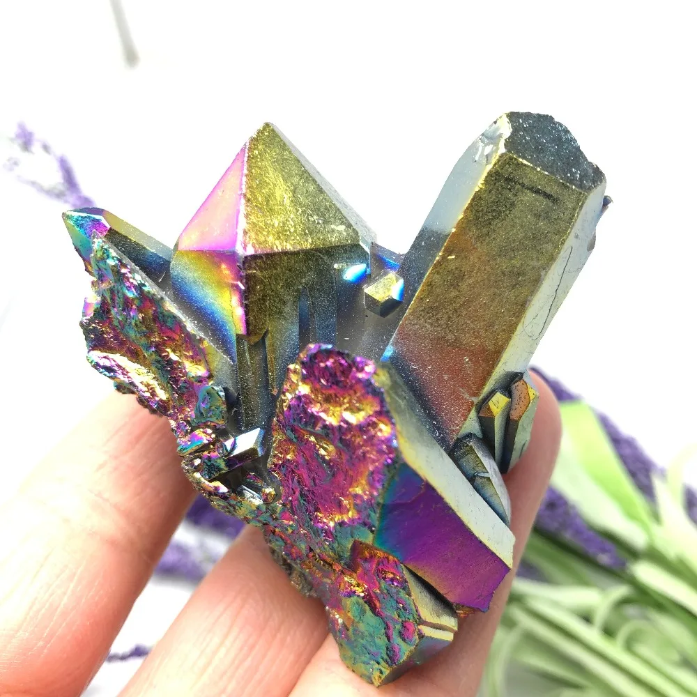 

1PC Aura Crystal Cluster Colorful Angel Aura Titanium Quartz Crystal Stunning Rainbow Specimen Minerals Reiki Healing Chakra