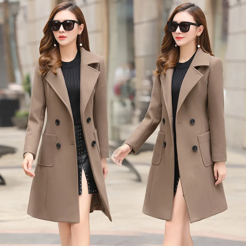 Женские шерстяные пальто Зимние теплые Slim Fit Модные Повседневные офисные женские смешанные Женское пальто куртки хаки плюс размер Новые