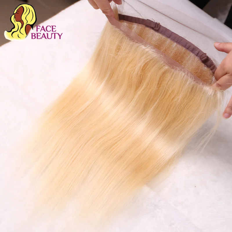 Facebeauty 613 блонд перуанские прямые волосы Remy 360 Кружева Фронтальная застежка с Bady 130%