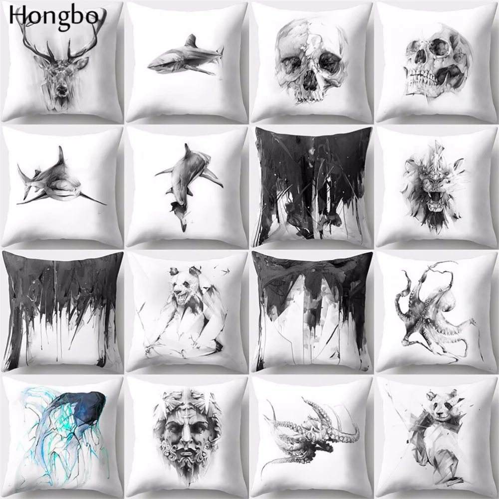 Hongbo 1 шт., чехол для подушки с рисунком оленя, акулы, медведя, осьминога, черепа, декоративный чехол для подушки, чехол для подушки для дома, дивана, автомобиля, офиса