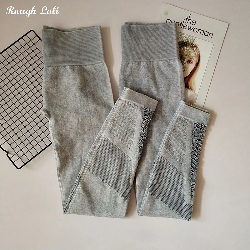 

Rough Loli Tummy Control Energy Seamless Leggings for Women Grey Washed denim Booty Scrunch Leggings Sport Fitness Gym Tights