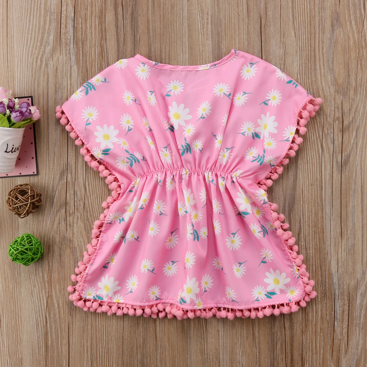 Lovely Kids Baby Girls Dress Floral Tassel Ball Beach Dresses Sundress Swimwear Cover Up for 6M-5Y Children Girl bikini cover