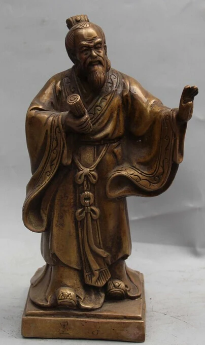 

9" Marked Bronze Literati Mo-tse Set Volume Teach Standing MoZi Up Mo Zi Statue R0707